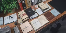 several notebooks and a tabletop that have been arranged on a table
