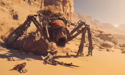 a strange looking creature on the ground in the sand