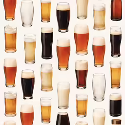 a group of beer glasses sitting next to each other