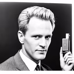 a man with a vintage cell phone in his hand