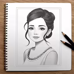 a girl wearing a dress with pearls on the neck