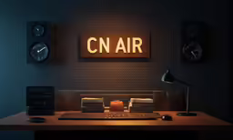 a desk has a keyboard on it with two clocks behind it