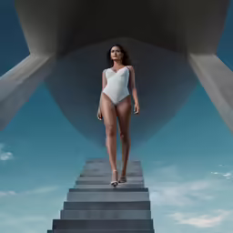 a very pretty woman in white in a body suit
