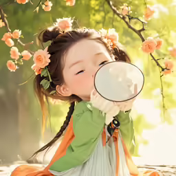 a girl holding a mirror up to her face