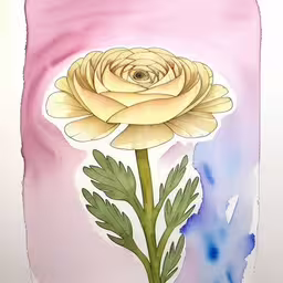 there is a picture of a yellow flower,a white flower with leaves on it sitting in the corner of a paper