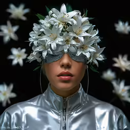 a woman wearing a mask with flowers in her face