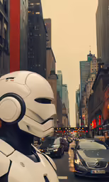 the futuristic helmet is displayed next to traffic