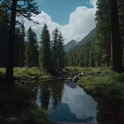 there is a creek near the shore in the forest