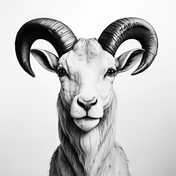 a close up of a ram with large horns