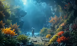 a man is standing under an underwater light