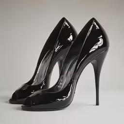 a pair of black shoes that are high heel