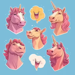 cartoon unicorn head shapes on a blue background