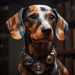 a dachshund dog with a collar around its neck