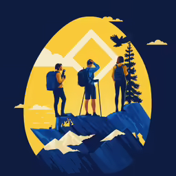 two mountaineers in front of a bird on a sunny day