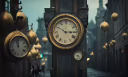 there is a very large clock on the side of the street