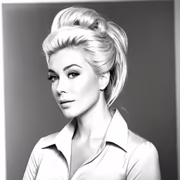 a woman with blond hair wearing a shirt and tie