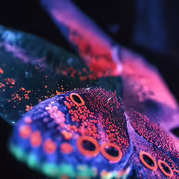 two brightly colored shells that have been covered in colorful lights