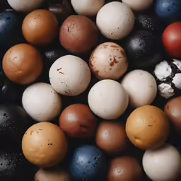 a group of different colored eggs laying on top of each other