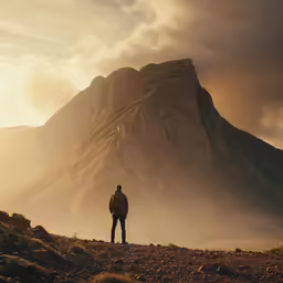 a man standing on top of a rocky hillside