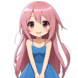 anime girl in a blue dress holding her hands out