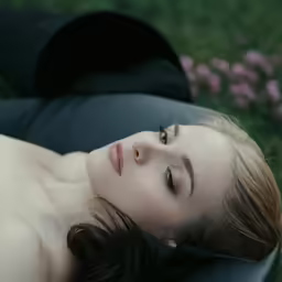 a beautiful young woman laying on top of a chair