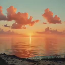 a large body of water near the shore with a lot of clouds