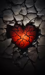 a broken heart shaped object, with light falling down