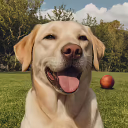 dog with his tongue hanging out next to a red apple