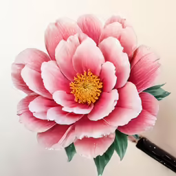 a pink flower in the center of a black vase