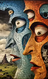 an image of a surreal image with different faces