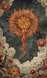 a decorative artwork in the middle of a cloudy sky