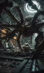 a video game scene with monsters running and attacking
