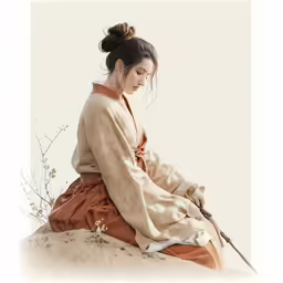 an old picture of a woman dressed in kimono
