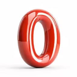 a shiny red number o on a white background
