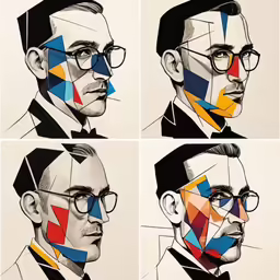 four images of the same man wearing glasses