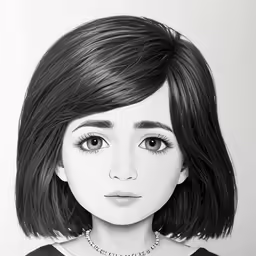 a drawing of a girl in black and white