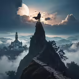 a person on top of a mountain above the clouds