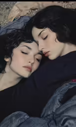two women sleeping with their faces close together