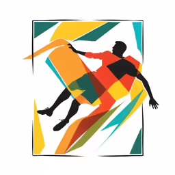 a drawing of a basketball player with abstract colors