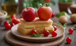 a few slices of food on top of each other on a plate