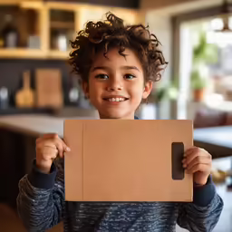 there is a young boy holding up a piece of paper