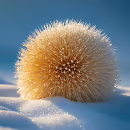 close up of an unusual sea urchin in the snow