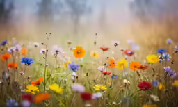 a field full of colorful wildflowers in the daytime