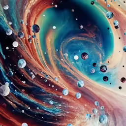 some blue and orange bubbles in some water