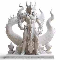 a statue in white, with white dragon wings