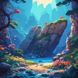 a creek running through a lush green forest