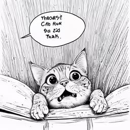 the cat is peeking out from underneath the bed