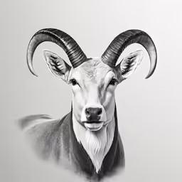 a ram is shown with long horns on its head