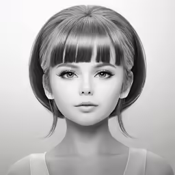 an animation image of a girl with bangs and a ponytail