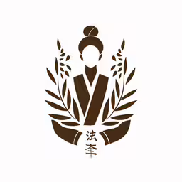 an emblem with a man standing in the center of leaves and two letters written across it,the coat, a hat and a laureled wreath are shown